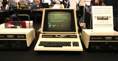 A 1981 Commodore SP9000 “Super PET” computer and floppy disk drives are displayed at the Vintage Computer Festival in Mountain View, California, U.S., Aug. 2, 2026.  (AP Photo)