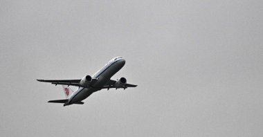 A Chinese-made Commercial Aircraft Corporation of China (COMAC) C919 passenger jet, flight CA723 operated by Air China, takes off from Beijing Capital International Airport bound for Ulaanbaatar, Mongolia, Beijing, China, Aug. 12, 2026. (AFP Photo)