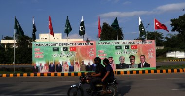 Billboards featuring Crown Prince and Prime Minister of the Kingdom of Saudi Arabia, Mohammed bin Salman; Pakistan's Prime Minister, Muhammad Shehbaz Sharif; Turkish President, Recep Tayyip Erdoğan; and Pakistan's Chief of Army Staff, Field Marshal Asim Munir, are displayed on a road in Islamabad, Pakistan, Aug. 8, 2026. (EPA Photo)