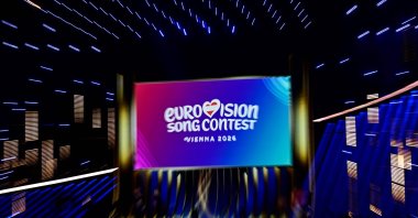 The Eurovision Song Contest logo is displayed prior to the first semi-final of the Eurovision Song Contest 2026 (ESC) at Wiener Stadthalle in Vienna, Austria on May 12, 2026. (AFP File Photo)