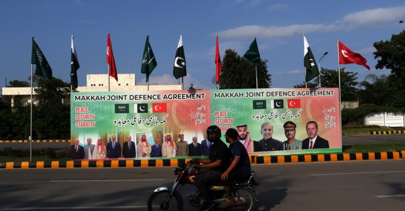 Billboards featuring Crown Prince and Prime Minister of the Kingdom of Saudi Arabia, Mohammed bin Salman; Pakistan's Prime Minister, Muhammad Shehbaz Sharif; Turkish President, Recep Tayyip Erdoğan; and Pakistan's Chief of Army Staff, Field Marshal Asim Munir, are displayed on a road in Islamabad, Pakistan, Aug. 8, 2026. (EPA Photo)