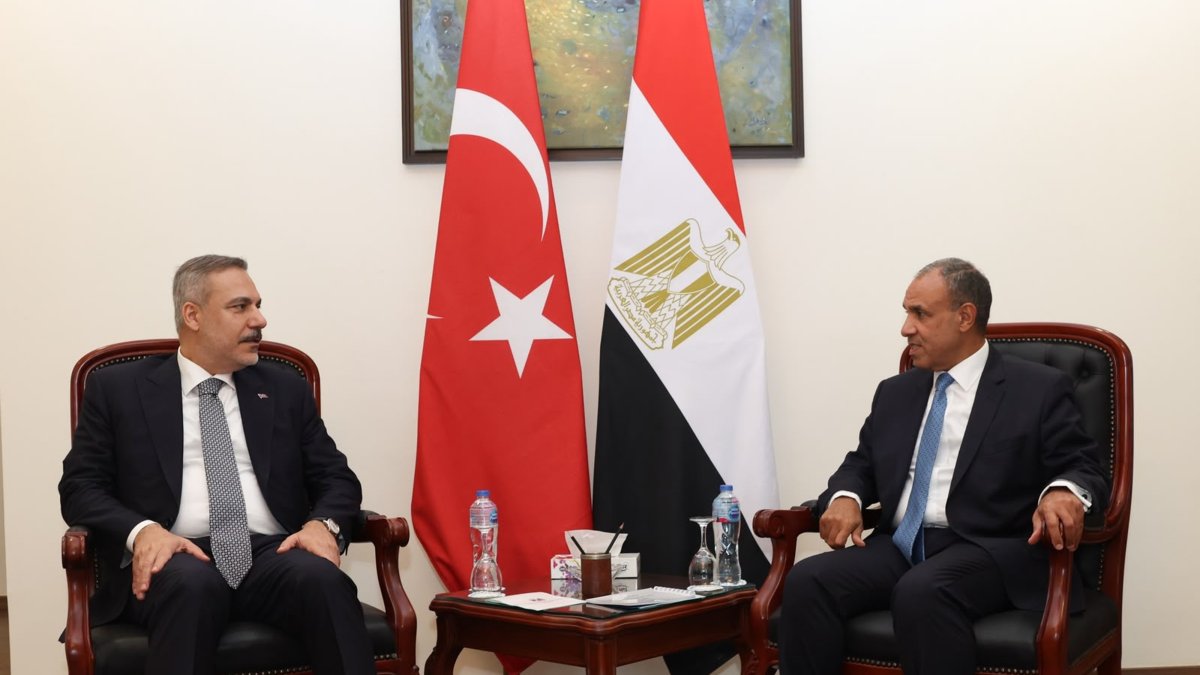 Foreign Minister Hakan Fidan and his Egyptian counterpart, Badr Abdelatty, meet in El Alamein, Egypt, Aug. 13, 2026. (Handout)