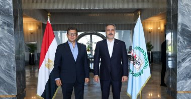 Foreign Minister Hakan Fidan meets with Egyptian General Intelligence Service chief Maj. Gen. Hassan Rashad, El-Alamein, Egypt, Aug. 13, 2026. (Foreign Ministry Handout)