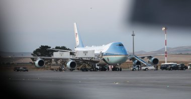 Air Force One sits on the tarmac with in Ankara, Türkiye, July 8, 2026. (AFP Photo)