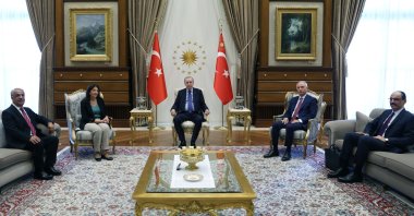 President Recep Tayyip Erdoğan holds a meeting with the DEM Party delegation in Ankara, Aug. 13, 2026. (AA Photo)