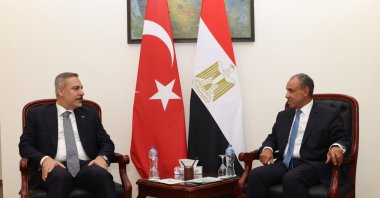 Foreign Minister Hakan Fidan and his Egyptian counterpart, Badr Abdelatty, meet in El Alamein, Egypt, Aug. 13, 2026. (Handout)