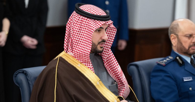 Saudi Defense Minister Prince Khalid bin Salman meets with US Secretary of Defense Pete Hegseth at the Pentagon in Washington, D.C.,  Feb. 24, 2025. (AFP File Photo)