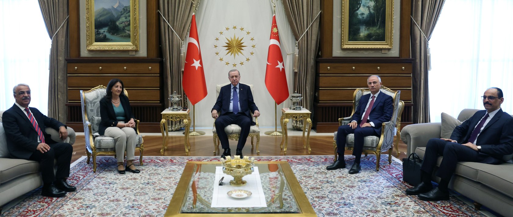 President Recep Tayyip Erdoğan holds a meeting with the DEM Party delegation in Ankara, Aug. 13, 2026. (AA Photo)
