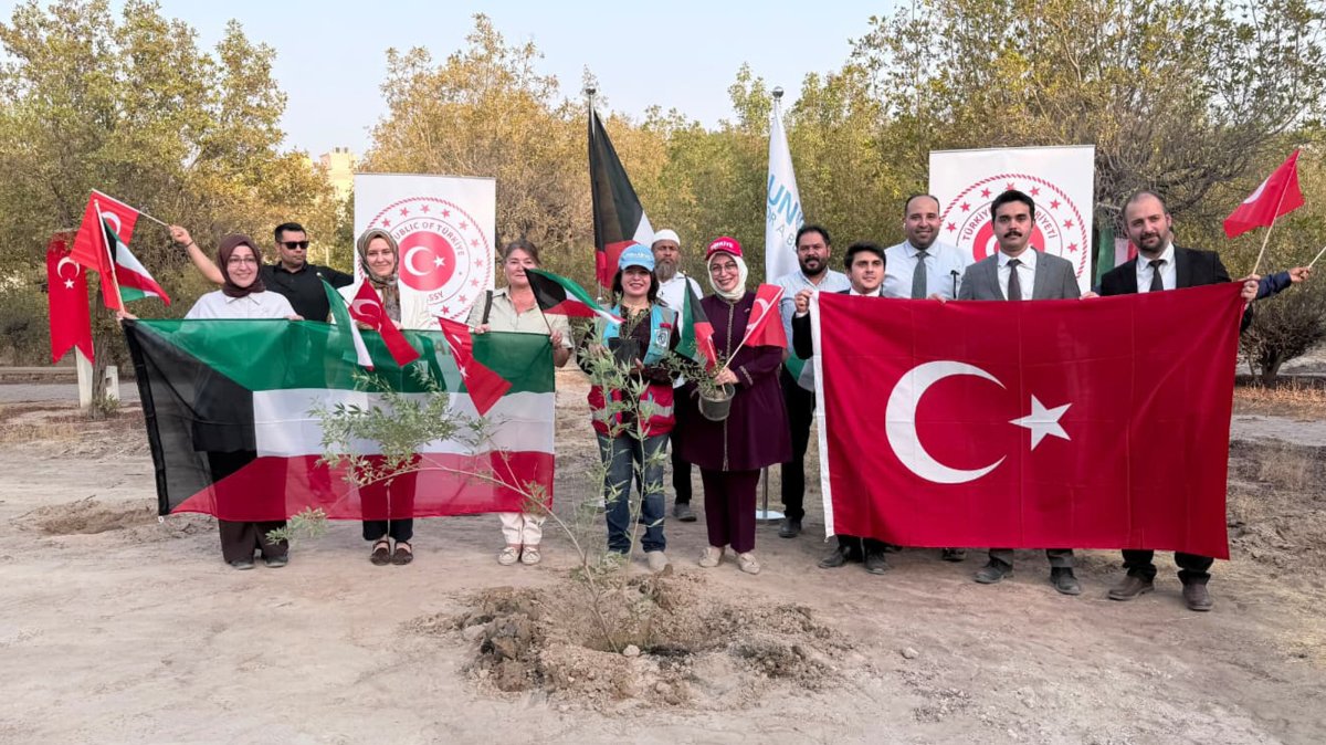 Turkish and Kuwaiti officials plant the first tree at the Kuwait-Türkiye Friendship Park, Kuwait City, Kuwait, Aug.14, 2026, (AA Photo)