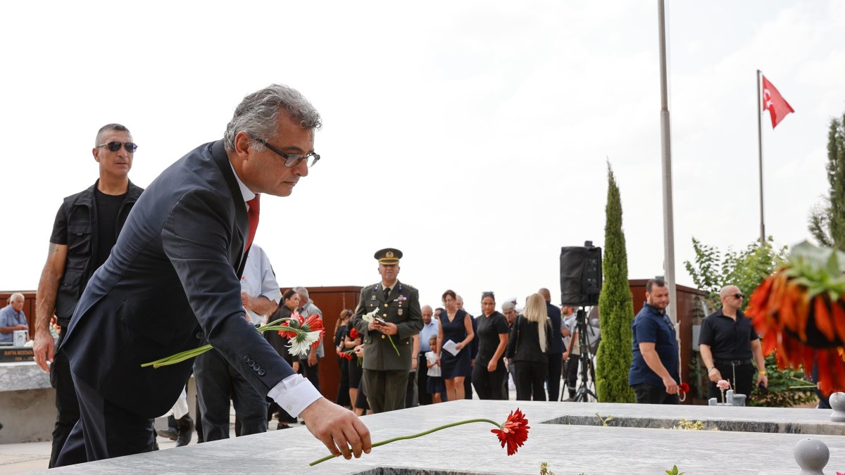 TRNC President Tufan Erhürman commemorates Turkish Cypriots who lost their lives during 1974 events, Famagusta,TRNC, Aug. 14, 2026. (AA Photo)