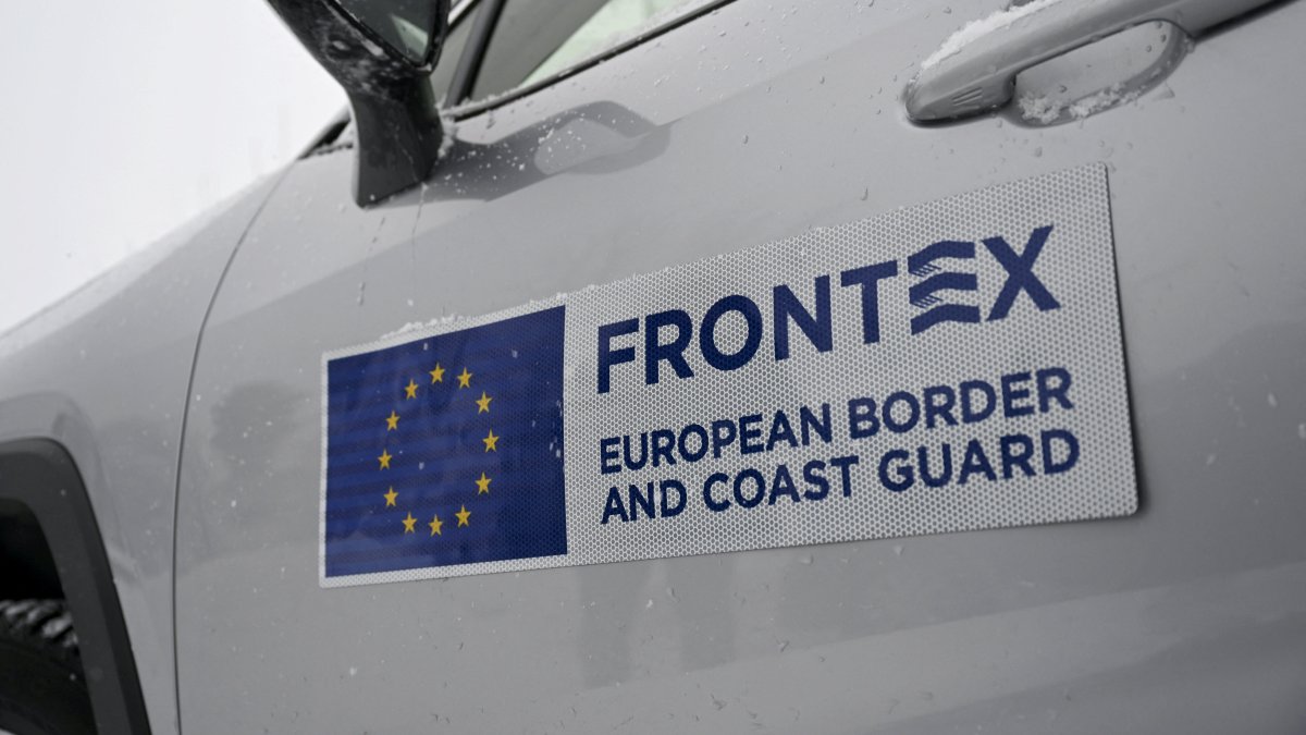 The Frontex logo is seen on a car near the closed Vaalimaa border station between Finland and Russia, Dec. 7, 2023. (AFP File Photo)