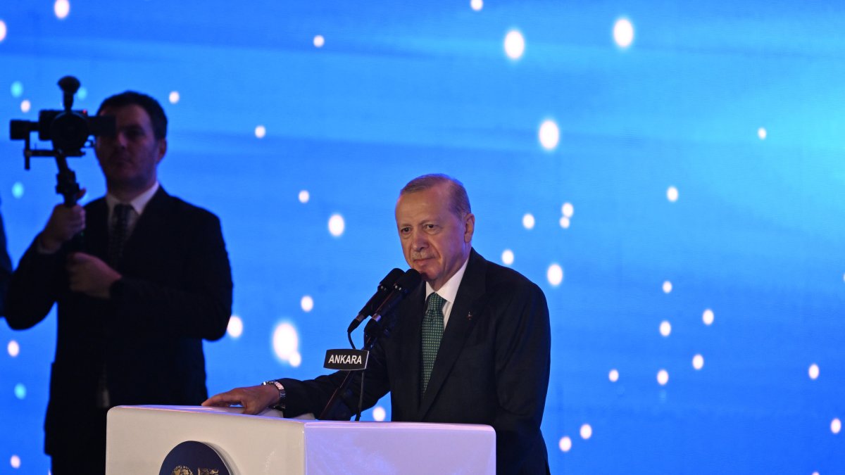 President Recep Tayyip Erdoğan speaks at the AK Party's 25th anniversary celebrations in Ankara, Aug. 14, 2026. (AA Photo)