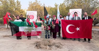 Turkish and Kuwaiti officials plant the first tree at the Kuwait-Türkiye Friendship Park, Kuwait City, Kuwait, Aug.14, 2026, (AA Photo)