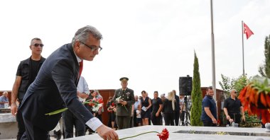 TRNC President Tufan Erhürman commemorates Turkish Cypriots who lost their lives during 1974 events, Famagusta,TRNC, Aug. 14, 2026. (AA Photo)