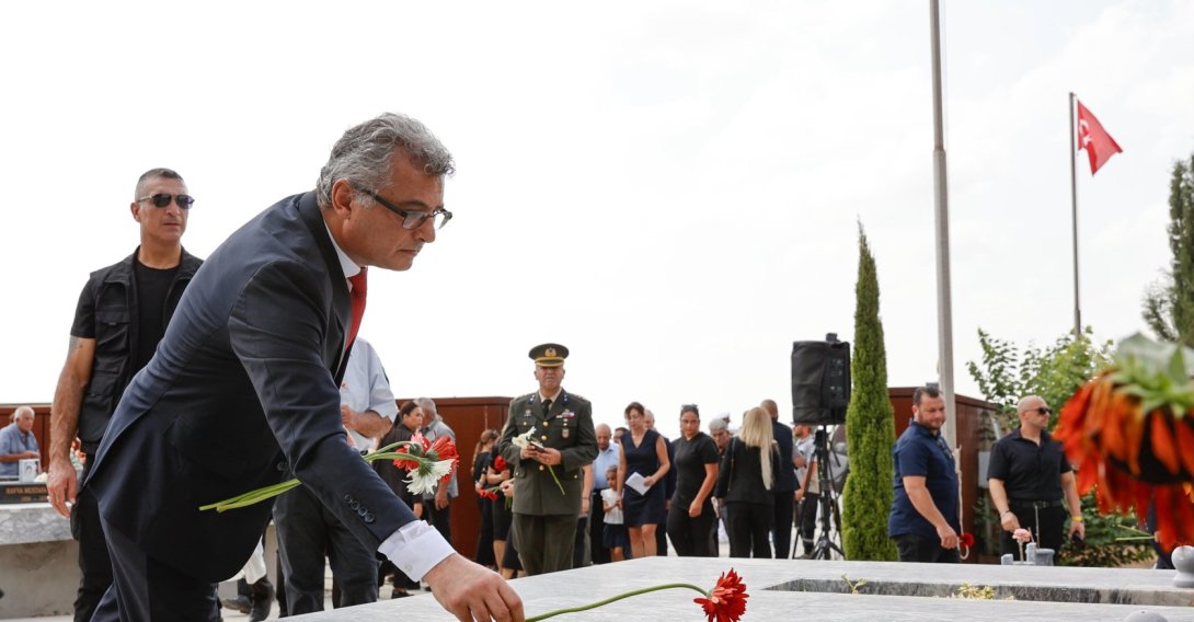 TRNC President Tufan Erhürman commemorates Turkish Cypriots who lost their lives during 1974 events, Famagusta,TRNC, Aug. 14, 2026. (AA Photo)