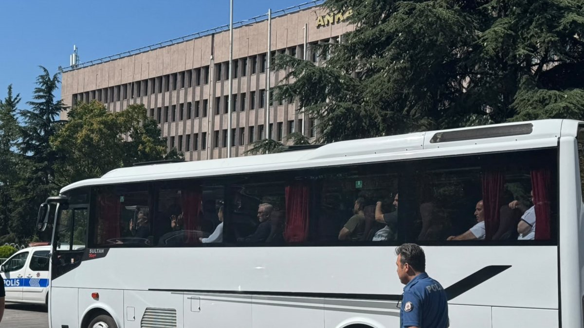 Suspects wait in a bus outside a courthouse, Ankara, Türkiye, Aug. 16, 2026. (AA Photo)