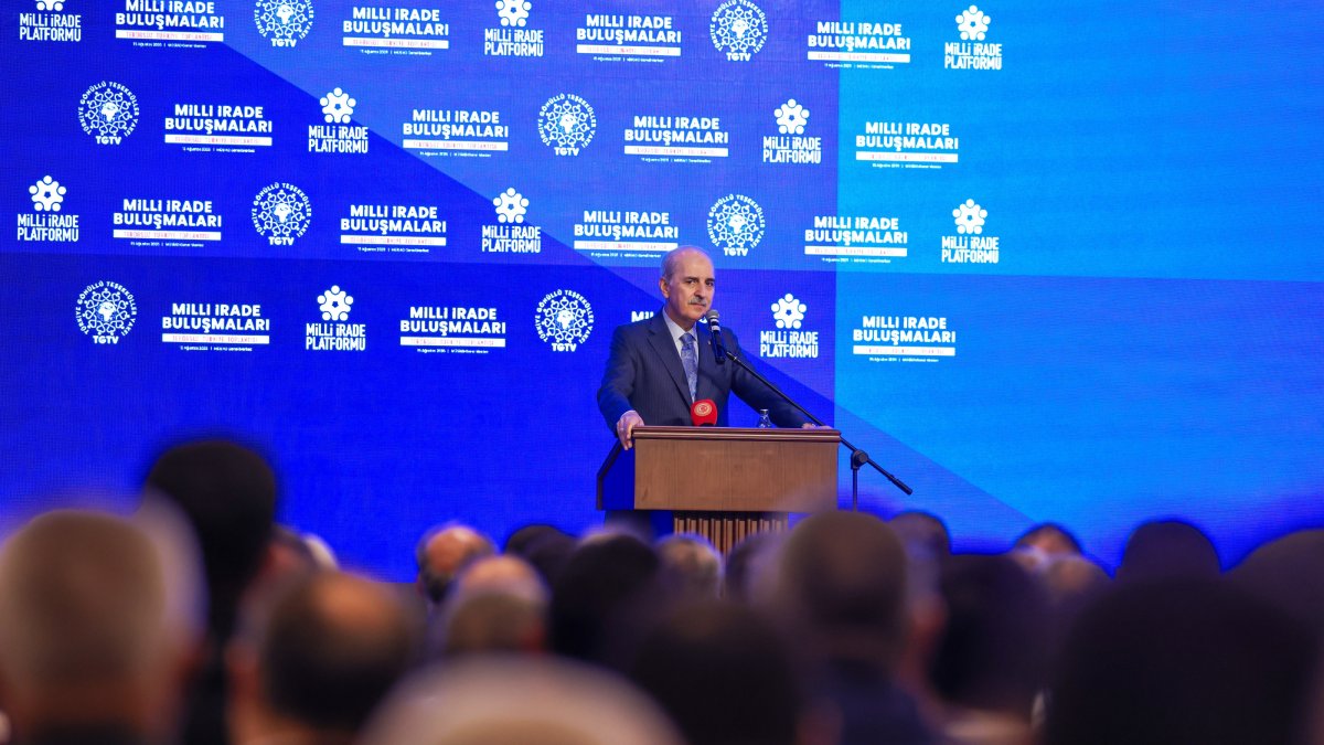 Parliament Speaker Numan Kurtulmuş speaks at an event, Istanbul, Türkiye, Aug. 15, 2026. (AA Photo)