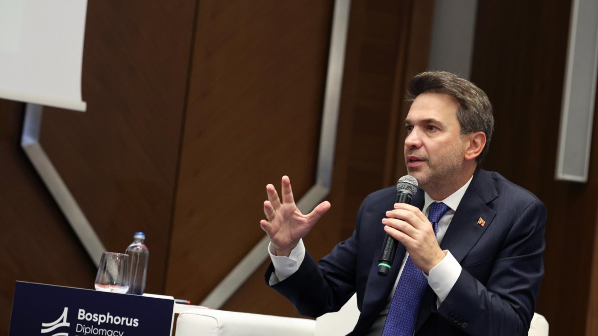 Energy and Natural Resources Minister Alparslan Bayraktar speaks during the Bosphorus Diplomacy Forum, Istanbul, Türkiye, Aug. 13, 2026. (AA Photo)