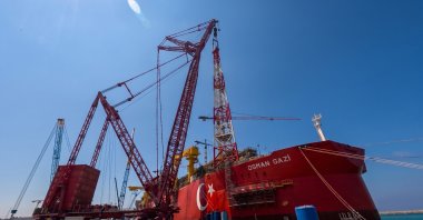The Osman Gazi floating platform to be deployed in the Sakarya Gas Field is seen in this photo released on Aug. 11, 2026. (DHA Photo)