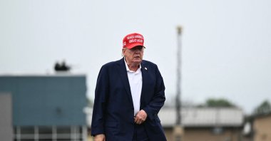 U.S. President Donald Trump walks to board Air Force One at Morristown Municipal Airport in Morristown, New Jersey, U.S., Aug. 16, 2026. (AFP Photo)