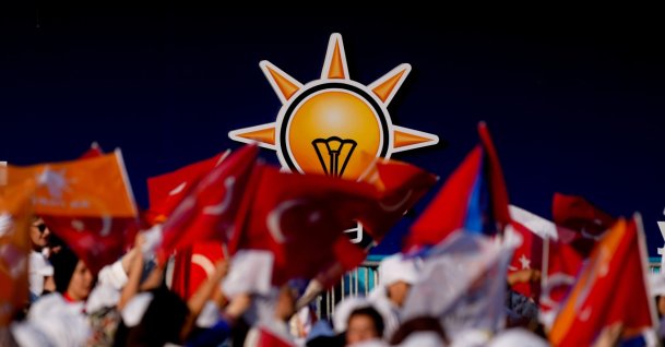 AK Party supporters wave flags against the backdrop of lightbulb logo of the party during the anniversary celebrations, Ankara, Türkiye, Aug. 14, 2026. (AA Photo)