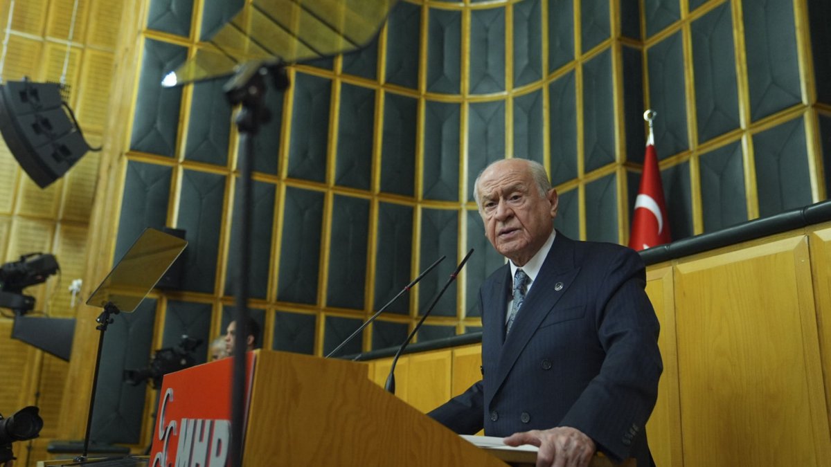 MHP leader Devlet Bahçeli speaks at the parliamentary group meeting of his party, Ankara, Türkiye, May 5, 2026. (AA Photo)