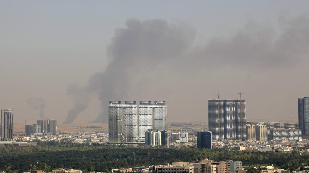 This file photo shows smoke rising after explosions near the airport in Erbil, KRG, July 24, 2026. (AFP Photo)