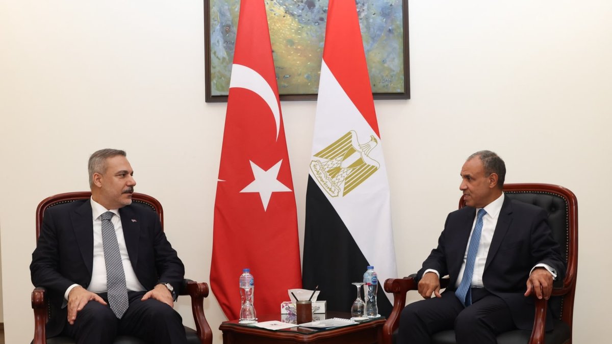 Foreign Minister Hakan Fidan meets with Egyptian Foreign Minister Badr Abdelatty, New Alamein City, Egypt, Aug. 12, 2026. (AA Photo)
