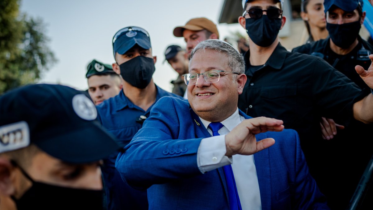 Israel's National Security Minister Itamar Ben Gvir takes part in an event in East Jerusalem, in the Israeli-occupied West Bank, Palestine, May 14, 2026. (Getty Images Photo)