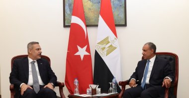 Foreign Minister Hakan Fidan meets with Egyptian Foreign Minister Badr Abdelatty, New Alamein City, Egypt, Aug. 12, 2026. (AA Photo)