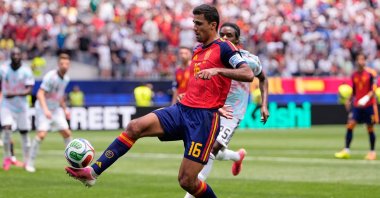 Spain's Rodri controls the ball during their World Cup match against Belgium in Inglewood, California, Los Angeles, U.S., July 10, 2026. (AP Photo)