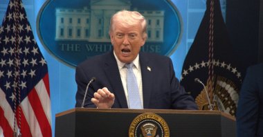 President Donald Trump speaks during a press conference at the White House in Washington, D.C., U.S., April 6, 2026. (Xinhua Photo)