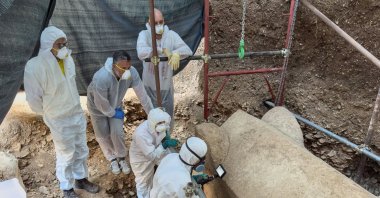 Archaeologists uncover the sarcophagus in a necropolis in Cavtat, Croatia, in this undated photo. (Muzeji i galerije Konavala on Facebook)