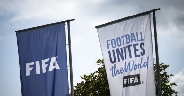 The FIFA logo on a flag at the Home of FIFA in Zurich, Switzerland, Aug. 6, 2026. (EPA Photo)