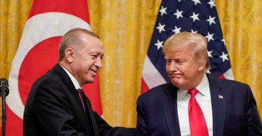 U.S. President Donald Trump greets President Recep Tayyip Erdoğan during a joint news conference at the White House in Washington, D.C., U.S., Nov. 13, 2019. (Reuters File Photo)