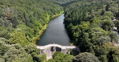 An aerial view shows the historic Topuzlu Reservoir in Sarıyer district, Istanbul, Türkiye, Aug. 5, 2026. (AA Photo) 