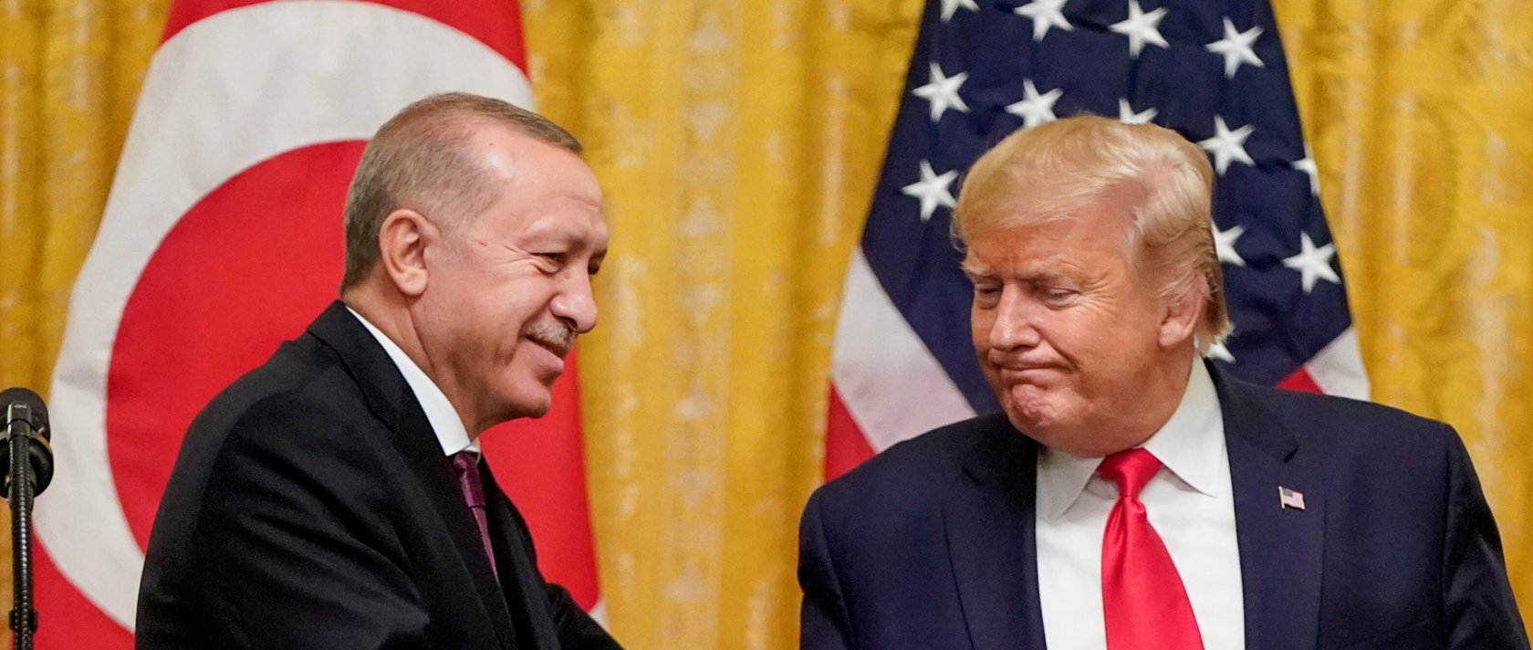 U.S. President Donald Trump greets President Recep Tayyip Erdoğan during a joint news conference at the White House in Washington, D.C., U.S., Nov. 13, 2019. (Reuters File Photo)