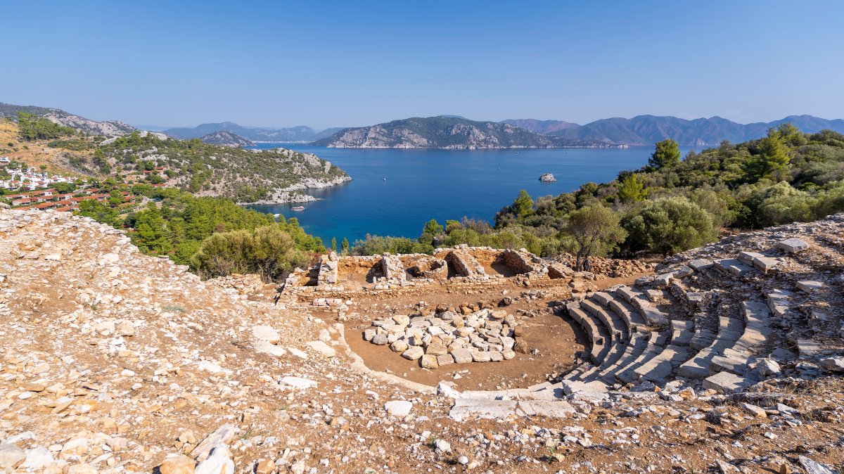 An undated aerial view of the ancient city of Amos, Muğla,Türkiye. (Shutterstock Photo)