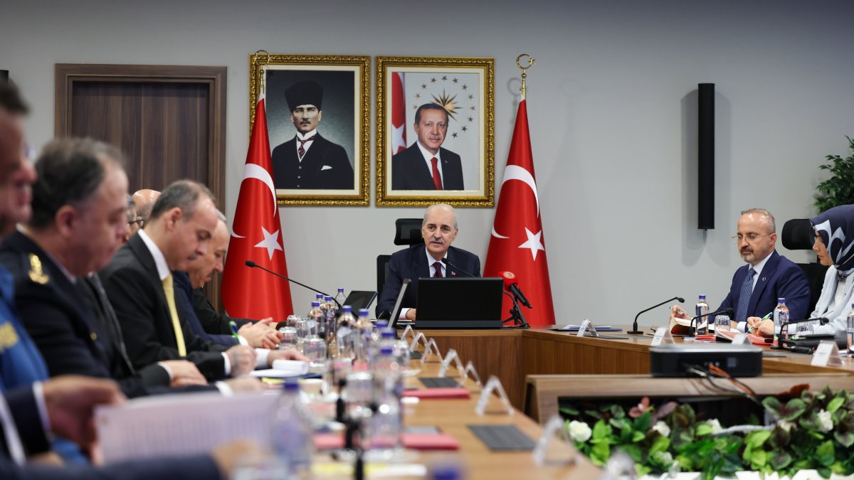 Parliament Speaker Numan Kurtulmuş (C) and Interior Minister Mustafa Çiftçi attend a security meeting with the governors of Türkiye's 81 provinces on "Strengthening National Solidarity and Social Integration," Ankara, Türkiye, Aug. 12, 2026. (AA Photo)