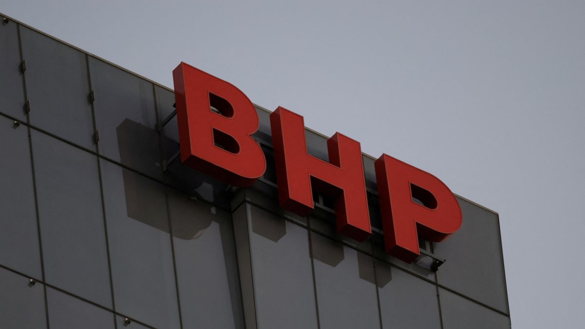 A view shows the BHP logo at its headquarters, Melbourne, Australia, March 24, 2025. (Reuters Photo)