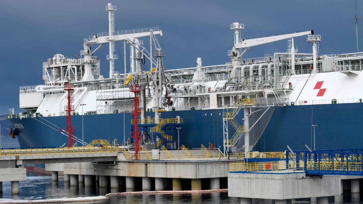 This photograph shows the new floating terminal for liquefied gas in the town of Omisalj on the island of Krk, Croatia, April 25, 2023. (AFP Photo)
