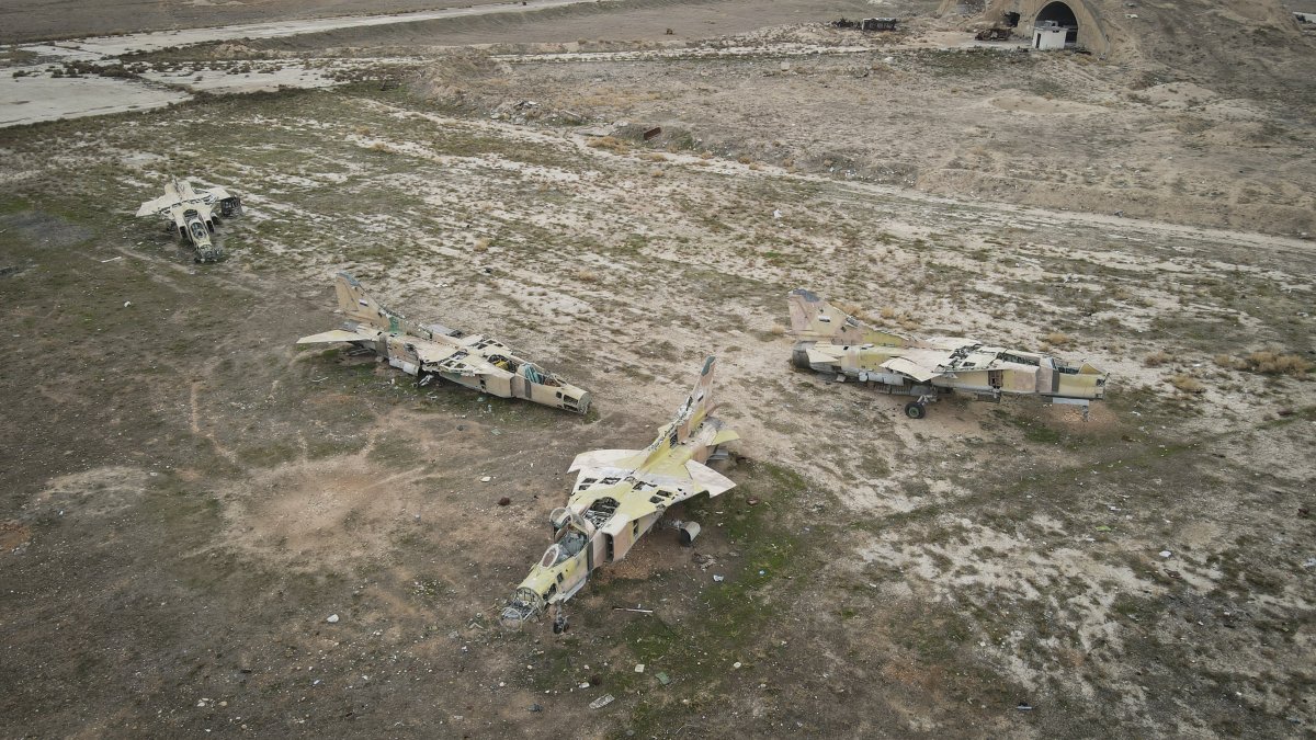 Decommissioned planes are seen at the Abu al-Duhur military airport, east of Idlib, Syria, Dec. 7, 2024. (AP Photo)