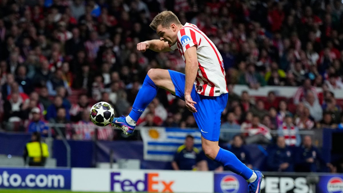 Atletico Madrid's Alexander Sörloth scores his side's fourth goal during the Champions League playoff second-leg match between Atletico Madrid and Club Brugge, Madrid, Spain, Feb. 24, 2026. (AP Photo)