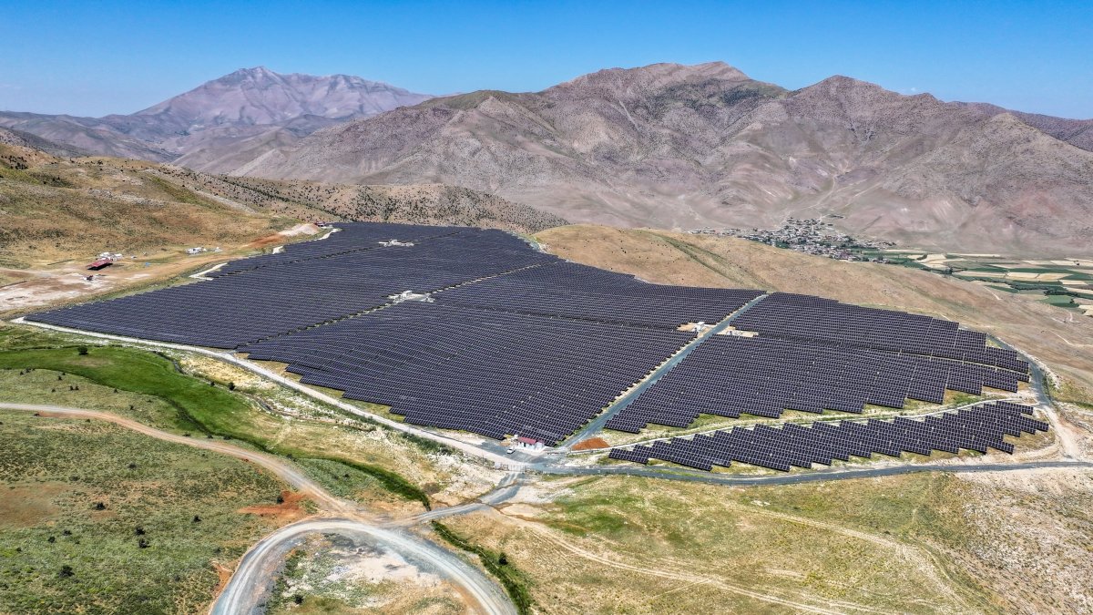 An aerial view of solar panels installed in Van, eastern Türkiye, July 27, 2026. (AA Photo)