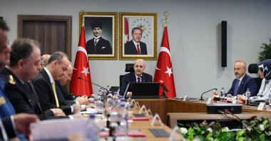 Parliament Speaker Numan Kurtulmuş (C) and Interior Minister Mustafa Çiftçi attend a security meeting with the governors of Türkiye's 81 provinces on "Strengthening National Solidarity and Social Integration," Ankara, Türkiye, Aug. 12, 2026. (AA Photo)