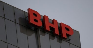 A view shows the BHP logo at its headquarters, Melbourne, Australia, March 24, 2025. (Reuters Photo)