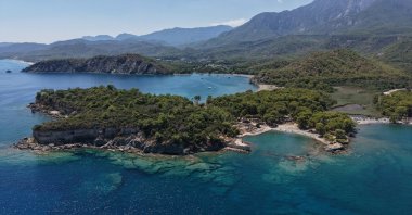 An aerial view of the ancient city of Phaselis, Antalya, southern Türkiye. (DHA Photo)