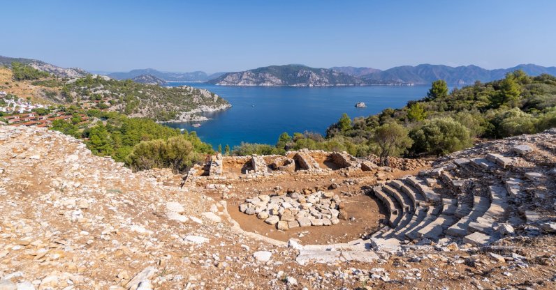 An undated aerial view of the ancient city of Amos, Muğla,Türkiye. (Shutterstock Photo)