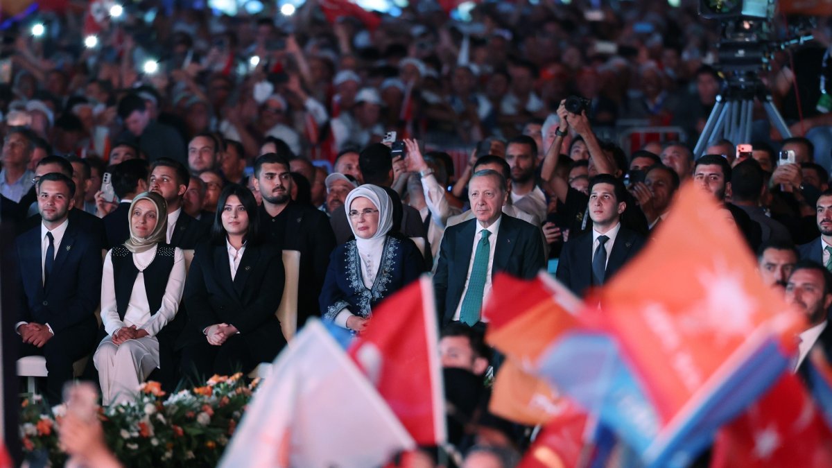 President Recep Tayyip Erdoğan and first lady Emine Erdoğan attend the AK Party’s 25th anniversary celebration, Ankara, Türkiye, Aug. 14, 2026. (İHA Photo)