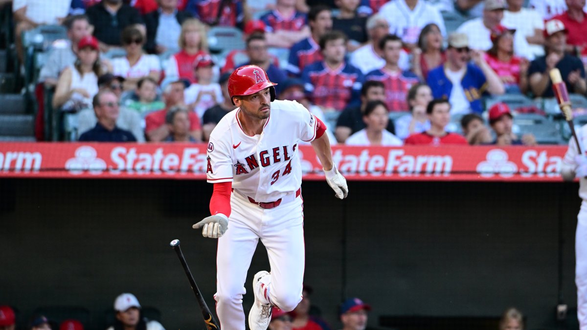 Los Angeles Angels first baseman Trey Mancini in action during the match against the Tampa Bay Rays, California, U.S., June 12, 2026. (AP Photo)